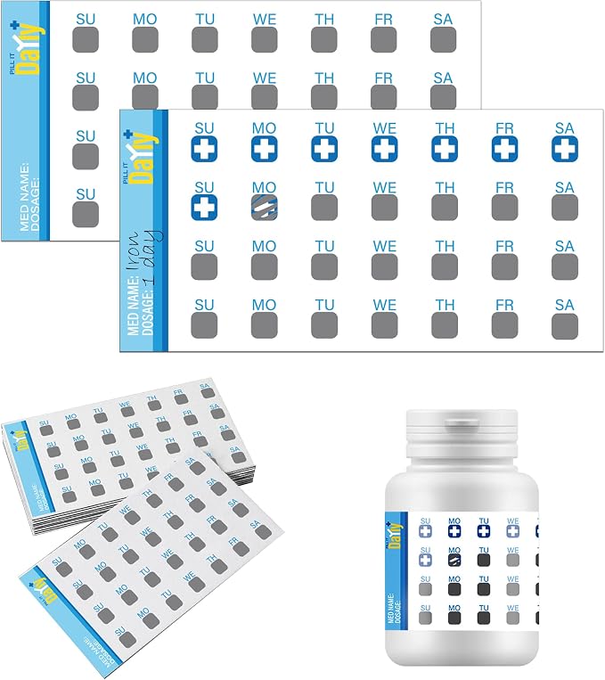 PILL IT DaYly Scratch Off Stickers, Daily Pill Reminder Medication Tracker, Pill Bottles Stickers, Portable Pill Tracker, Pill Organizer Alternative, Multi Dose, Kids, Pet, Travel, Prenatal Vitamins