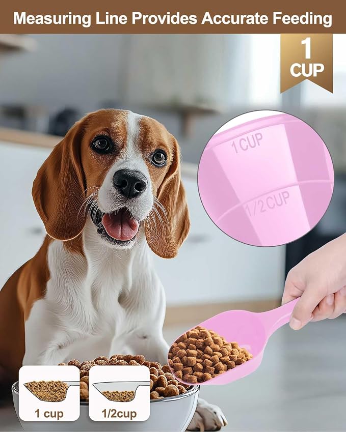 2 PACK Dog Food Scoop,1 Cup Capacity Pet Food Scoop For Dog and Cat (Pink) | Clear Markings for Precise Measuring 1/2 and 1 Cup Lines,Dishwasher Safe,Plastic,Portable and Sturdy