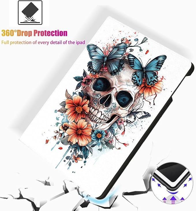 for Microsoft Surface Pro 8-13" 2021 Tablet Case,Auto Wake/Sleep,Adjustable Stand Protective Cover - Skull Butterfly