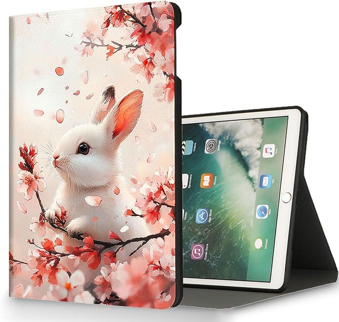 for Microsoft Surface Pro X/Pro X Plus-13 2019/2020/2021/2024 Tablet Case,Auto Wake/Sleep,Adjustable Stand Protective Cover - Cherry Blossom Rabbit