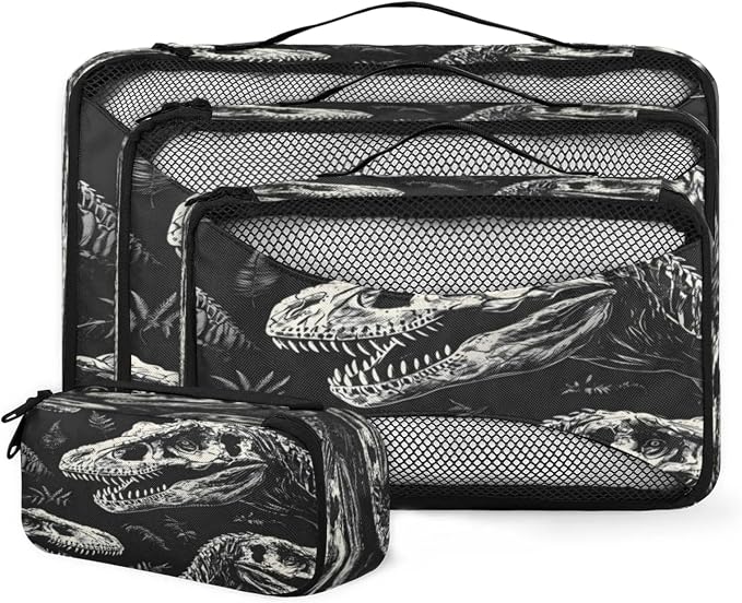 Dinosaur Skull Packing Cubes for Travel, Luggage Packing Organizers, Cool Dinosaur Travel Accessories Large Toiletries Bag for Clothes Shoes Cosmetics Toiletries