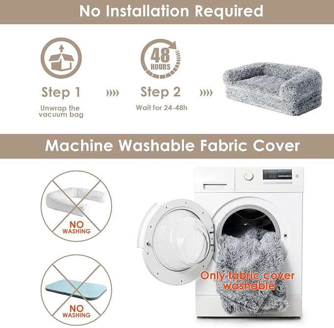 EHEYCIGA Foldable XXL Dog Bed for Large Sized Dog - 54x38x7.5, Grey | Faux Fur Fluffy Pet Couch Bed, Orthopedic Calming Memory Foam Big Pet Bed, Washable Pet Sofa Bed with Non-Slip Bottom