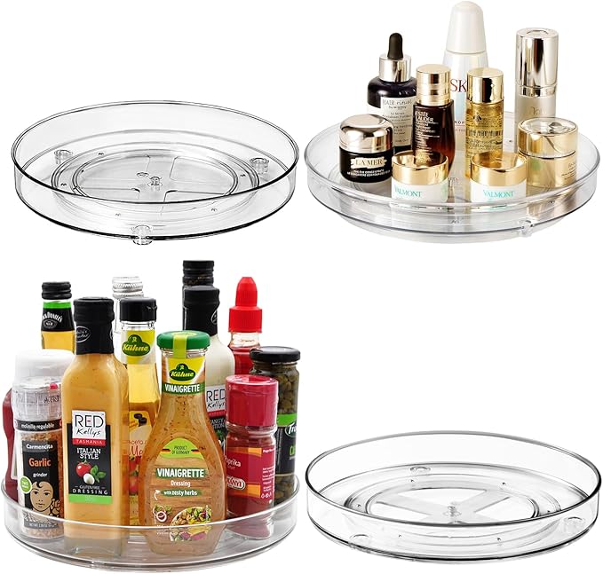 Amolliar Lazy Susan Turntable Organizer, 9"+11" 4 Pack, Rotating Organizer | Lazy Susan for Cabinet Fridge, Pantry Organizer, Spice Rack Condiment Organizer for Kitchen, Countertop Bathroom Vanity Tray