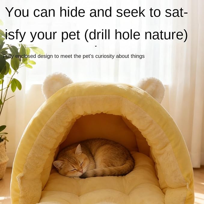 Cat Bed Cave Covered Washable Dome House with Zipper | Enclosed Dog Bed for Kittens Puppies Pets Indoor Winter Home Living Room Bedroom Kitchen Sofa Dorm Travel