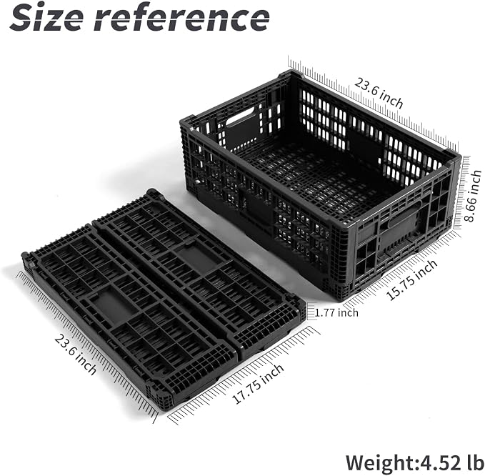 Collapsible Storage Bin Containe，52 Liter Transferheavy duty plastic storage box ,milk crates heavy duty Transit storage of various items black (1)
