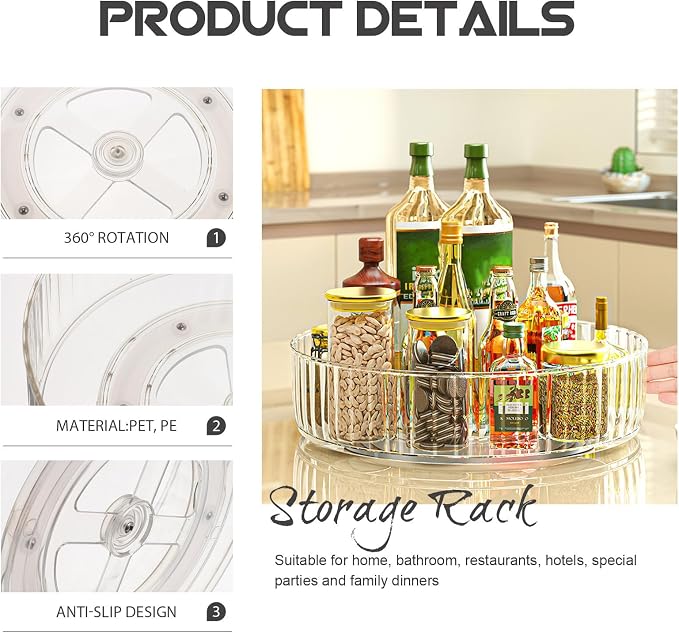 DOITOOL Rotatable Bathroom Organizer Rack Made of Pet and Stainless Steel, Break Resistant Storage Rack for Countertop Sundries, for Bathroom and Kitchen Home Supply