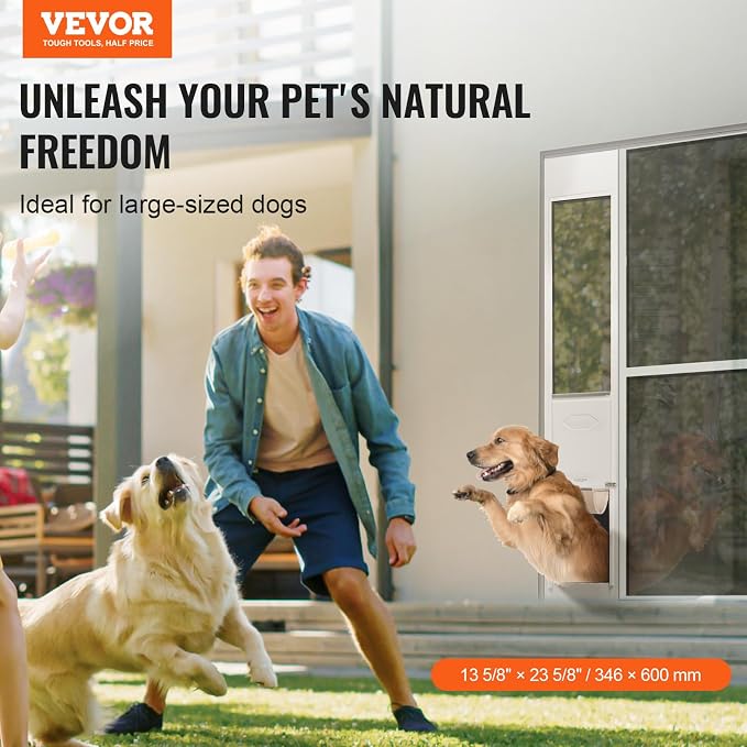 VEVOR Dog Door for Sliding Glass Door X-Large Doggy Door for Sliding Doors | For Dogs, 75 7/8"-80 11/16" Adjustable Height, Aluminum Frame, Tempered Glass, Pet Doors with Hinge Structure, Flap and Lock