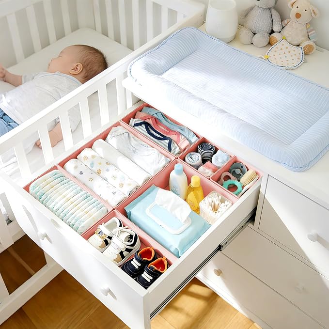 DIMJ Drawer Organizer Clothes - 28 Pack Baby Dresser Organizer for Nursery Closet Organization, Fabric Drawer Organizer Bins for Underwears Socks Bras, Foldable Storage Dividers for Bedroom