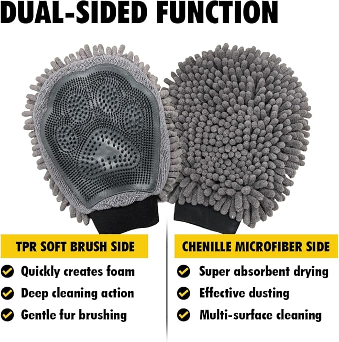 Muddy Mat® Dog Washing Gloves – Dual-Sided Pet Grooming Mitt with TPR Brush & Chenille Microfiber – Dog Wash Mitt for Bathing, Drying & Dirt Removal – Pet Bath Gloves for All Coat Types