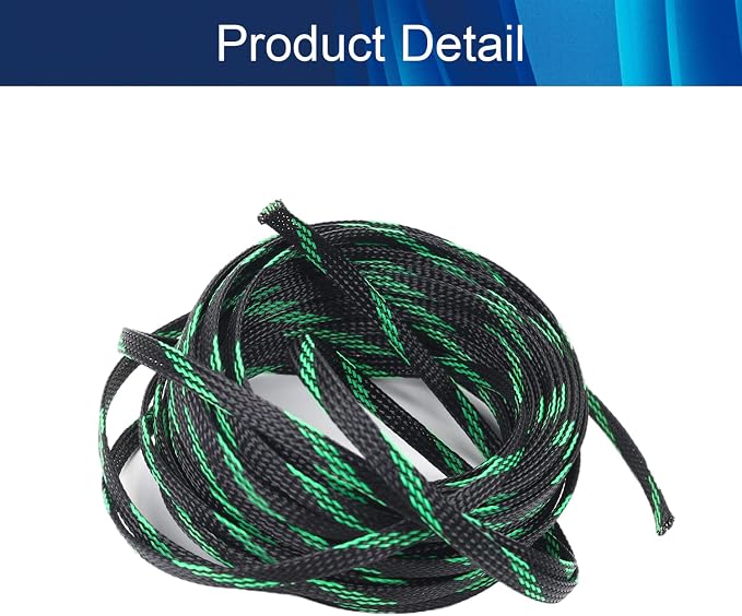 Jutagoss PET Expandable Braided Cable Sleeve, 32.8ft - 1/4 inch Black Fluorescent Green Cable Management Sleeve, Wire Loom Tube Cord Protector for USB Cable, Power Cord, Audio Video and More, 1Pc