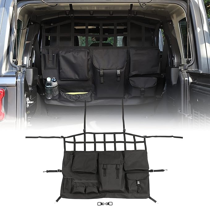 JeCar for Wrangler Rear Seat Divider Pet Net Dog Barrier Trunk Cargo Organizer Storage Accessories for 2007-2024 Jeep Wrangler JK JL (4-Door Only)