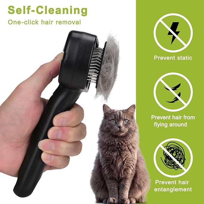 Pet Steam Brush, 3-in-1 Cat and Dog Grooming Brush for Shedding, Pet Hair Cleaning, Massage, Self Cleaning Spray Comb for Long and Short Hair (Black)