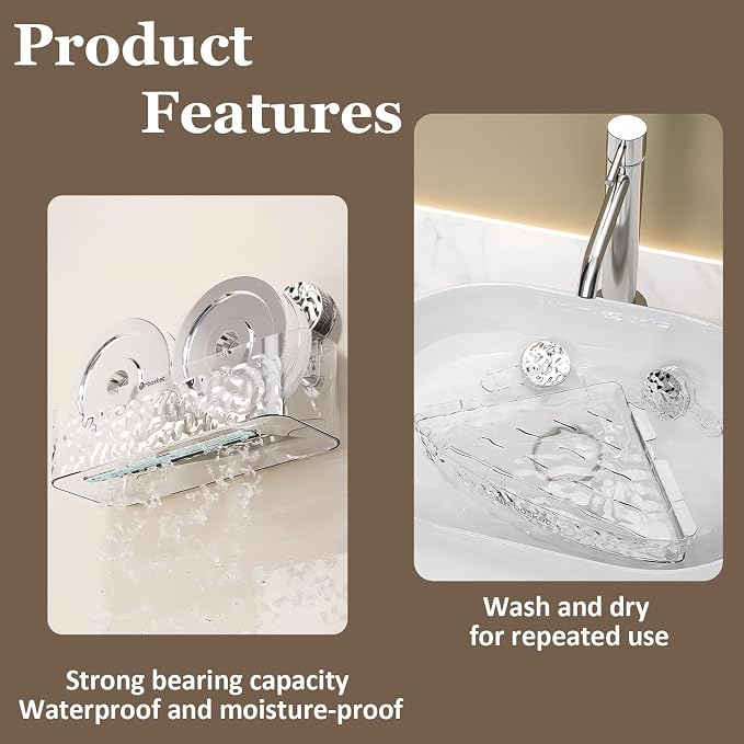 Shower Caddy Suction Cup, Wall Mounted Rack Organizer Removable Bathroom Shelf, No Drilling Larger Storage Rack Upgraded, Bathroom Suction Caddy