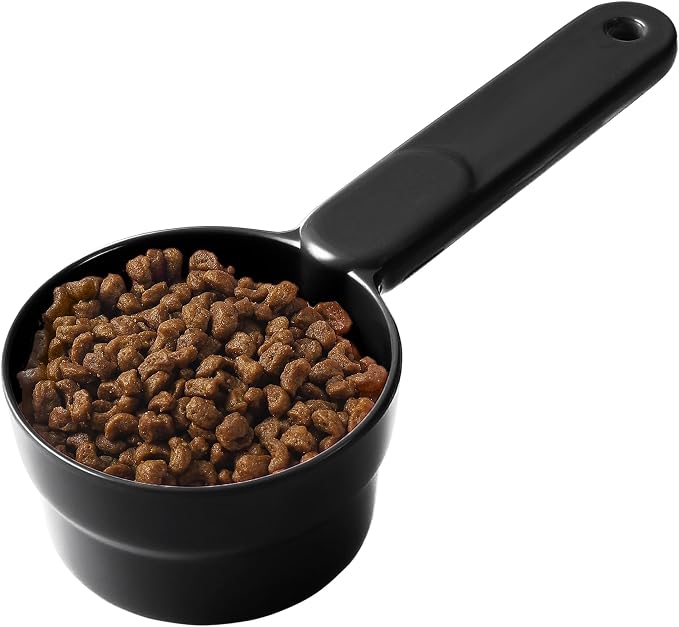Joyinjojo Dog Cat Food Scoop - Pet Food Scoop Dog Food Measuring Cup 1/2 1/4 Cup, Comfortable Long Handle for Easy to Scoop Food, Black 1/2 Cup