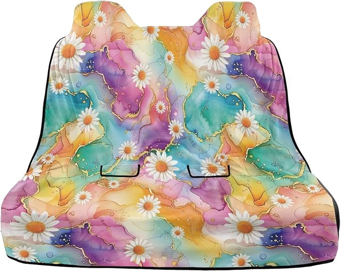 Renewold Rear Seat Towel Cover for Car Backseat Cover for Dogs Car Back Bench Seat Towel Daisy Colorful Marble Texture Travel Automotive Interior Accessories Blanket Pads for Swimming Workout Picnic