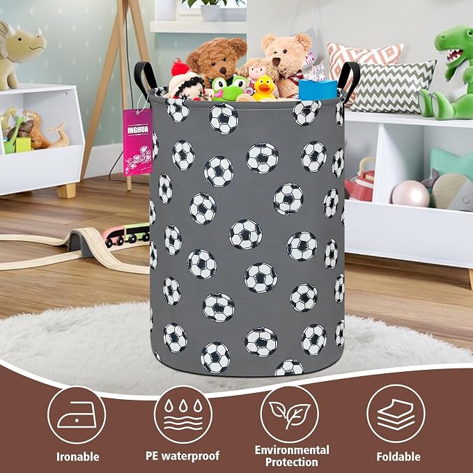 Football Fabric Storage Bin Nursery Organizer Basket | Organizer Bin Dirty Clothes Collapsible Waterproof for College Dorms, Boys and Girls Bedroom,Bathroom