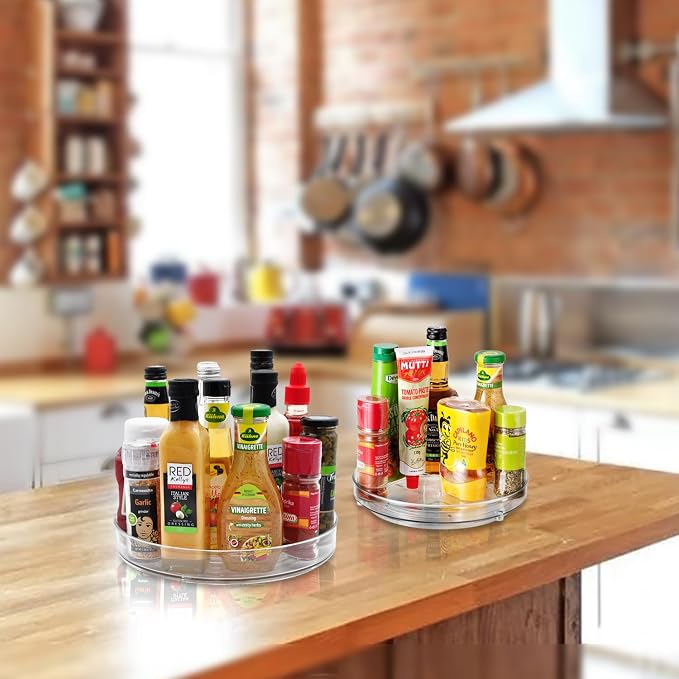 Amolliar Lazy Susan Turntable Organizer, 9"+11" 4 Pack, Rotating Organizer | Lazy Susan for Cabinet Fridge, Pantry Organizer, Spice Rack Condiment Organizer for Kitchen, Countertop Bathroom Vanity Tray