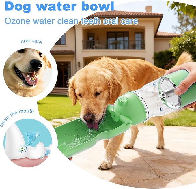 Amerisun Portable Dog Water Bottle with Ozone Purification - Active Oxygen Puppy Water Bowl & Dispenser for Travel, Improves Taste and Boosts Immunity for Pet Health Care Water Bottle (Green)