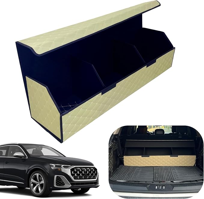 Car Trunk Organizer for For Audi SQ8 - Custom Fit,Easy Installation，Large Space Outdoor Trunk Organizer with Leather,Hook and Loop Fastener,4-Layer Cover,For Audi SQ8 2020-2025