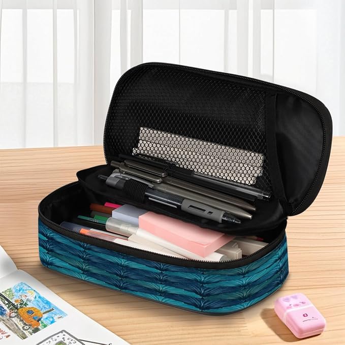 Cute Pencil Case for Girls Boys, Teal Blues Shells Portable Pencil Bags Pouch Pen Case Organizer with Zipper for School College Office