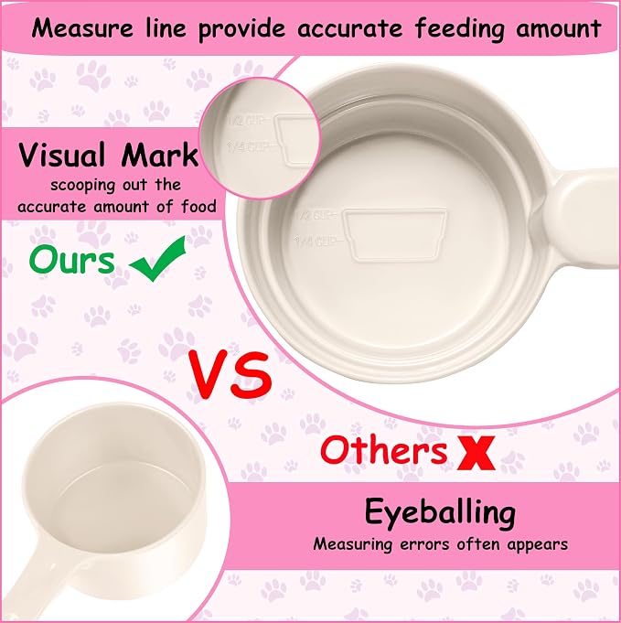 Joyinjojo Dog Cat Food Scoop - Pet Food Scoop Dog Food Measuring Cup 1/2 1/4 Cup, Comfortable Long Handle for Easy to Scoop Food, White 1/2 Cup