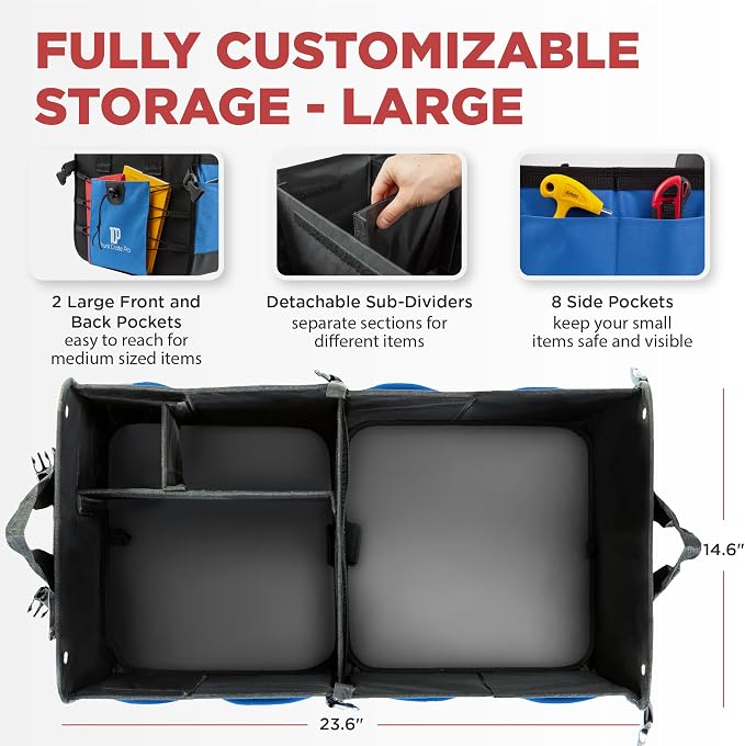 Blue Car Cargo Trunk Organizer for SUV & Auto Storage, Large | Fits Cars, SUVs & Trucks Organizes Sports Gear Keeps Cargo Secure Easy Everyday Storage Space-Saving Car Accessories