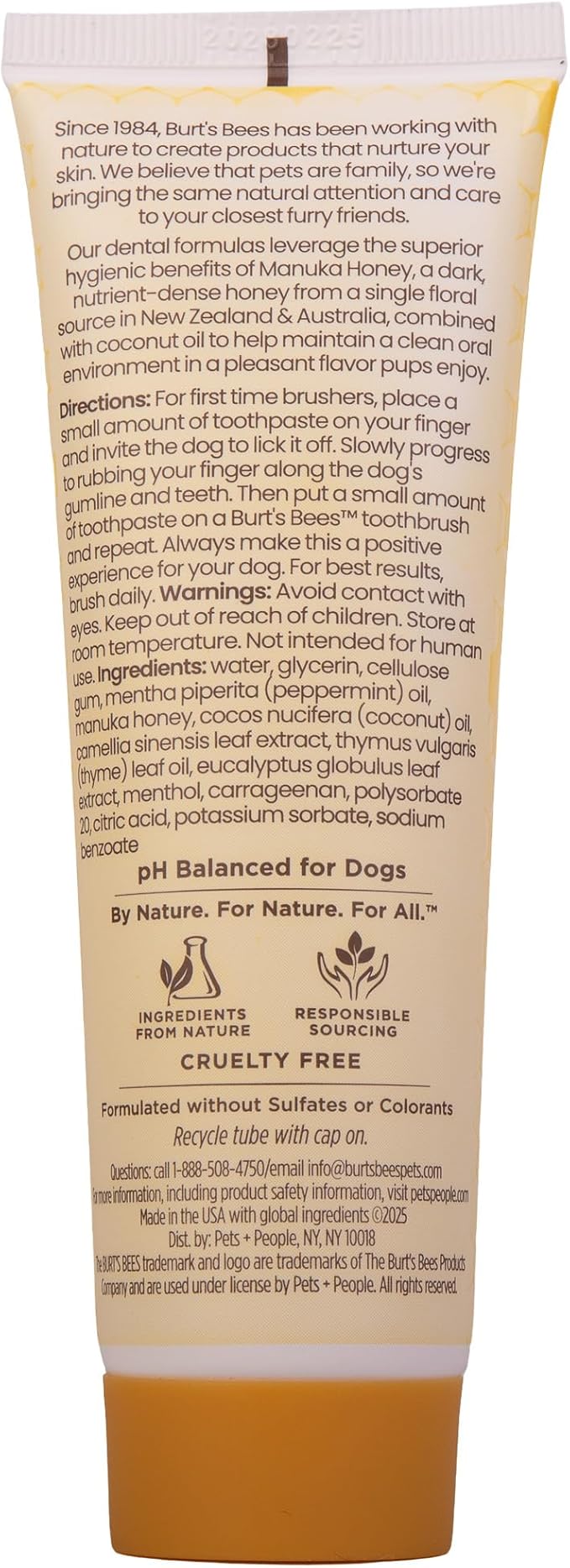 Burt's Bees for Pets Toothpaste for Dogs with Manuka Honey and Coconut Oil for Gum Health & Tartar Control, 99.1% Natural Origin Formula, Fresh Mint Flavor, 2.5 oz