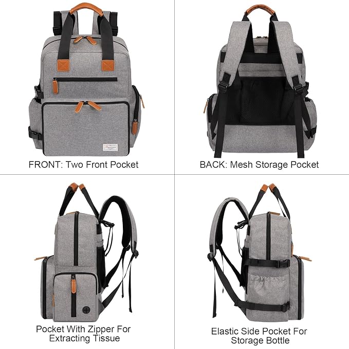 Modoker Dog Travel Backpack Set with 2 Food Bags, 2 Bowls and 1 Mat, Grey | Water-Resistant Oxford Fabric | Roomy Main Compartment | Multiple Functional Pockets | Stroller Strap | Leak-Resistant Lining