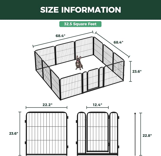 FXW Homeplus Indoor Dog Playpen, 24" H, 12 Panels, for Puppies & Small Dogs | Stress-free play, Heavy-duty, Semi-open design, Easy setup, Threshold-free gate, Expandable, Patented