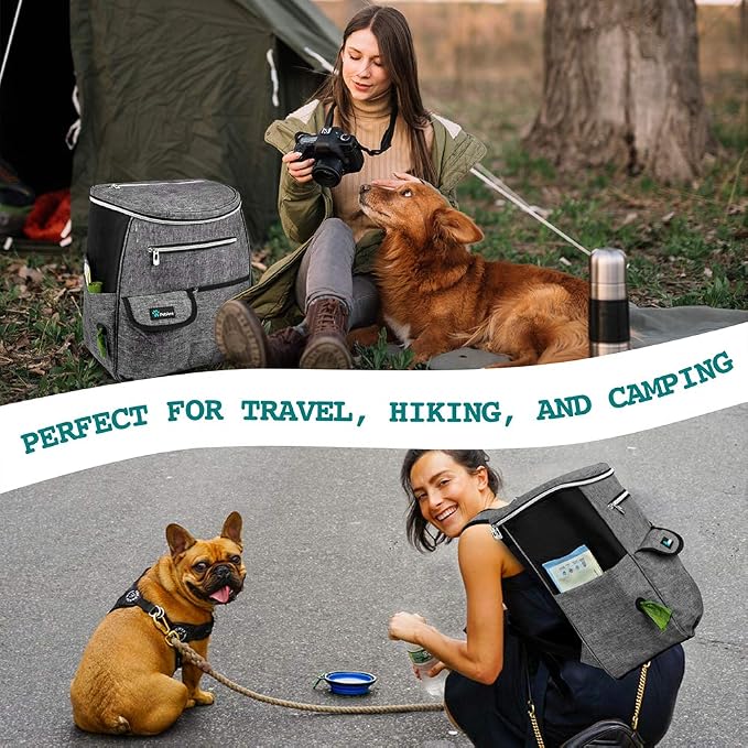 PetAmi Dog Travel Backpack 27L Airline Approved Pet Supplies Bag, Gray | Cat Traveling Suitcase Organizer for Weekend Road Trip Camping; 2 Food Containers, 2 Collapsible Bowls & Poop Bag Dispenser