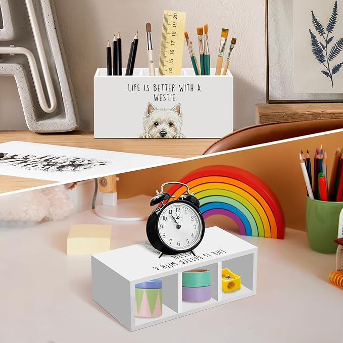 Westie Dog Gifts Pen Pencil Holder for Desk, Funny Westies Dog Gift Office Desk Accessories, Life Is Better with a Westie Pen Holders Organizer for Women Bathroom Decor