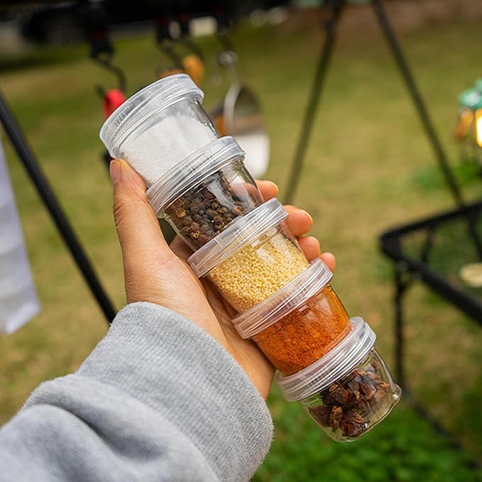 Camping Kit Travel Seasoning Container Bag with 5 Clear Bottles Outdoor Portable Organizer Jar