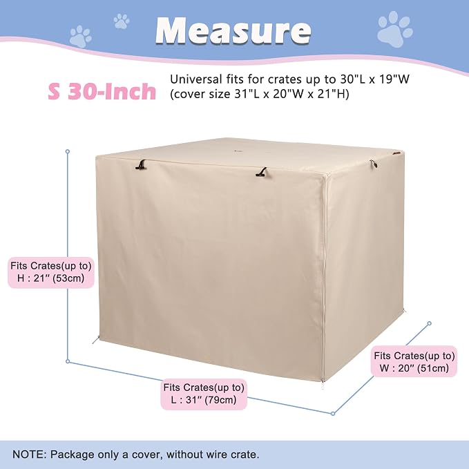 Deblue Dog Crate Cover, Durable Polyester Indoor Pet Kennel Cover | Fit for 1 2 Doors Standard Wire Cage 30.0"L x 19.0"W x 21.0"H Tan
