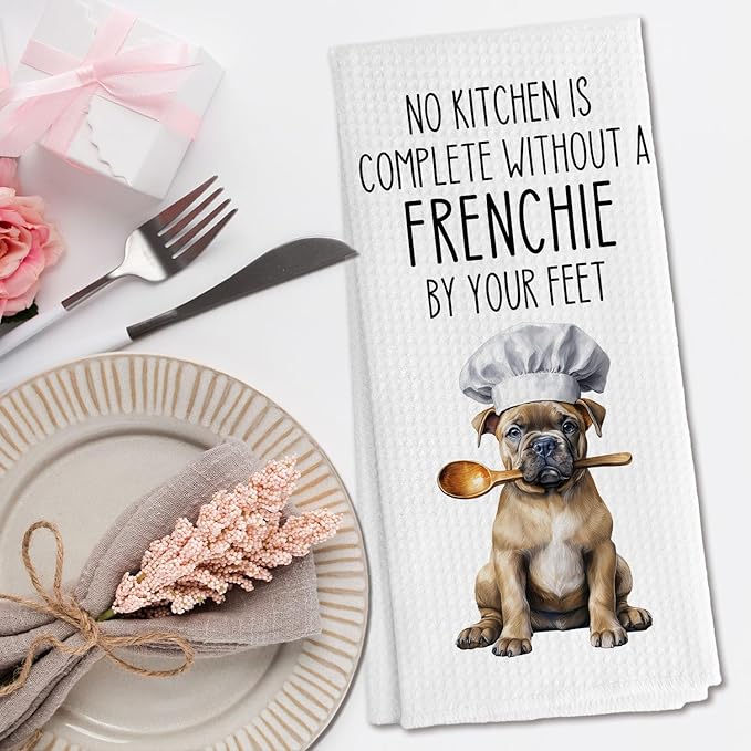 Funny Frenchie Dog Kitchen Towels, Gifts for French Bulldog Lovers Dish Tea Towels for Kitchen Decor, Frenchie Gifts for Women Men Decorative Hand Towels, 16x24 Inch