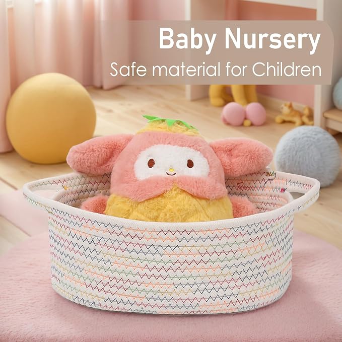 JMvicyroam Small Woven Basket, Empty Gift Basket, Colorful/2 Pack | Small Gift Basket, Cotton Rope, 12 x 8 x 49 in, Handles, Includes Ribbon and Bag, Birthday Gift Basket