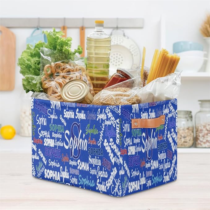 Custom Name Storage Bin, Personalized Rectangular Storage Basket with Handles for Organizing Boys Girls Toys Office Closet Shelf Baskets Royal Blue Solid Color