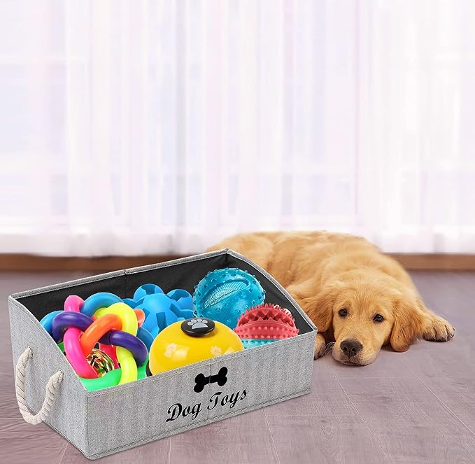 Morezi Large dog toy bin puppy shallow toy baskets dog toy storage perfect for living room playroom closet home organization - Stripe