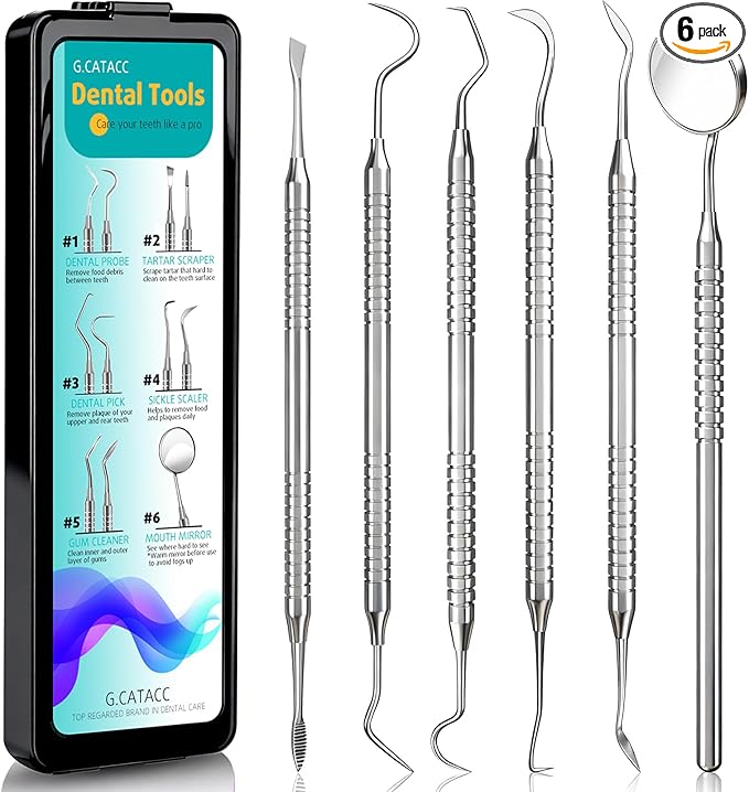 Dental Tools, Dental Pick for Teeth Cleaning, Stainless Steel Hygiene Kit with Tooth Scraper Plaque Tartar Remover - with Case