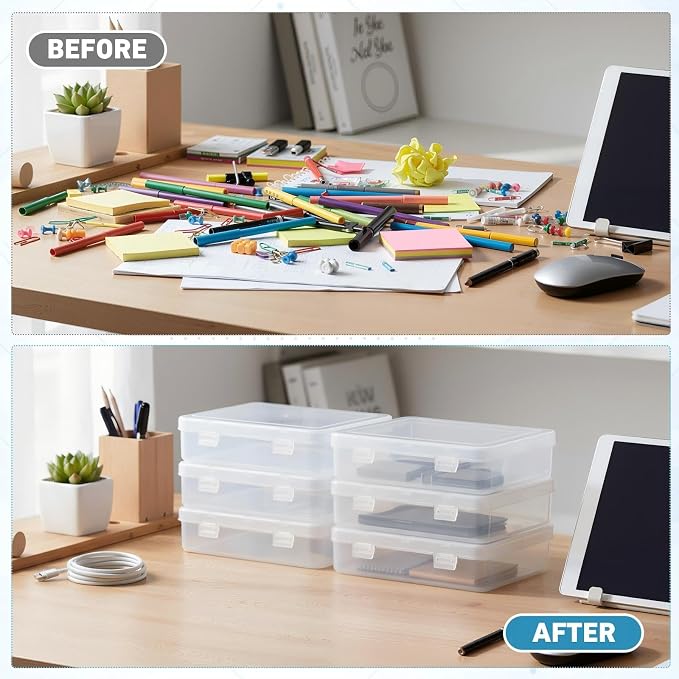 SATINIOR 24 Packs Small Clear Plastic Beads Storage Containers Box with Hinged Lid for Storage of Small Items, Crafts, Jewelry, Hardware (5.9 x 5.9 x 1.5 Inches)