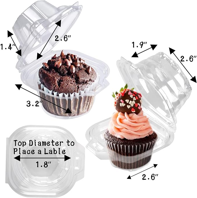 NPLUX 150 Pack Individual Cupcake Containers Plastic Cupcake Box Stackable | Individual Plastic Boxes, Holders, Stackable Shape, Deep Cover, Carrier Use, for Weddings, Bulk Prep, Events