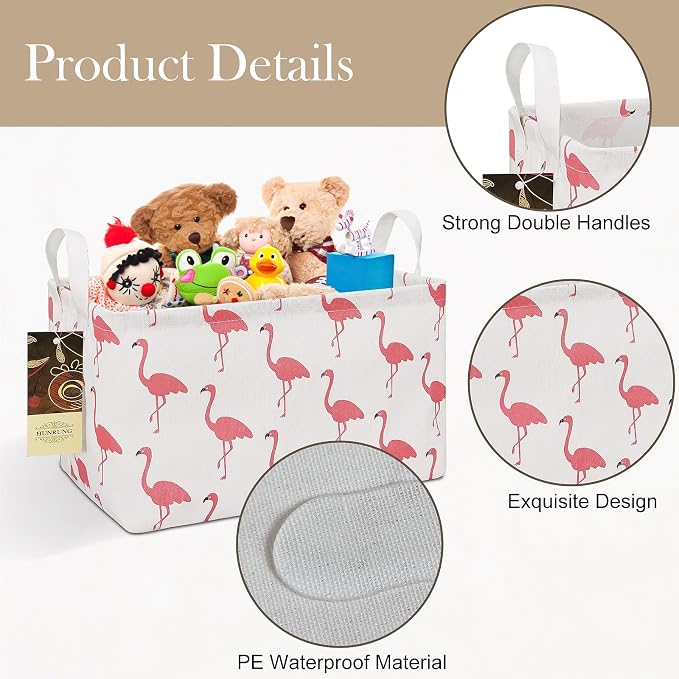 Rectangle Foldable Storage Basket Handles For Home, Flamingo | Waterproof reinforced handles, perfect for shelf use, organizes clothes, daily items and pet supplies