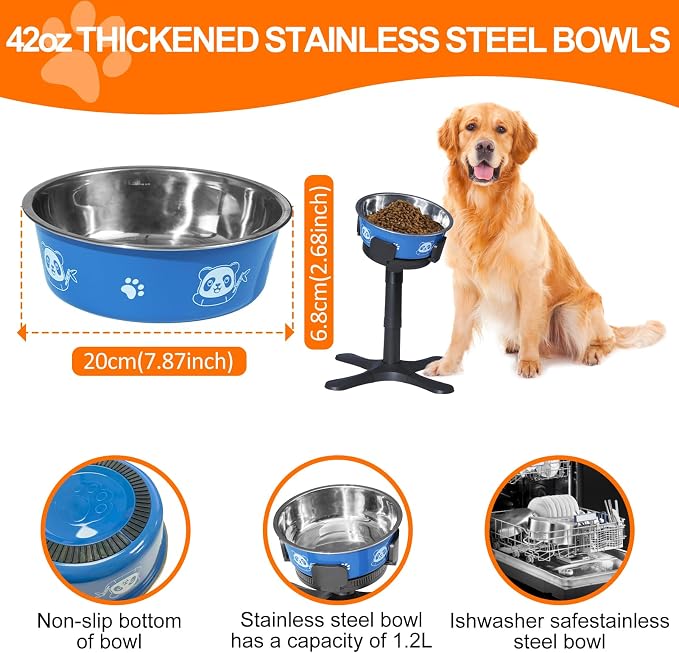 Dog Bowls Elevated Adjustable Stand, Raised Bowl with 3 Heights & Tilted Feeding Stand, Compatible with Various Bowls, for Medium & Large Breeds (with Bowl) Black