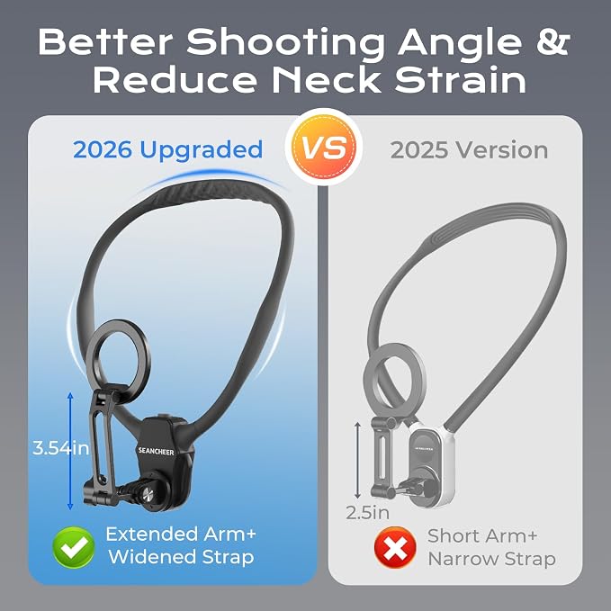 【2026 Extended Long】 Magnetic Neck Mount for Phones,Neck Phone Holder | 27.6"Hands Free Pov Phone Holder Chest Mount for iPhone17–12 & Android,Go Pro DJI,Camera Shoulder Supports