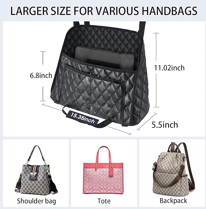 AICEL Car Handbag Purse Holder Between Seats, Auto Seat Leather Organizer Pocket, Front Seat Bag Box Storage for Cell Phone Document, Backseat Barrier for Kids Pet, Fits for Most Vehicles