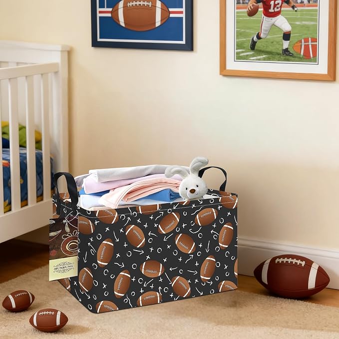 Rectangle Foldable Storage Basket Handles For Home, Rugby | Waterproof canvas material, reinforced handles, perfect for shelf use, organizes clothes, daily items and pet supplies