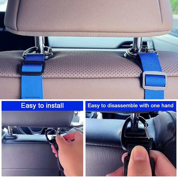 Car Headrest Hooks, Backseat Storage Organizer Hangers, Universal Vehicle Seat Back Hooks, 4 Pack (darkblue)