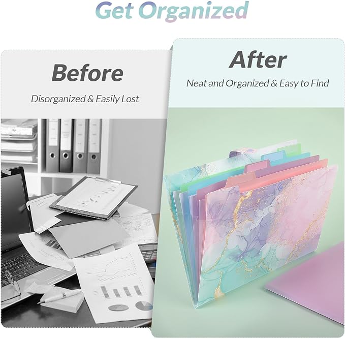SKYDUE Expanding File Folder with 5 Pockets, Cute Accordion File Organizer, Letter Size Filing Folder, Letter Size Folders for Documents, School Office Supplies Marble Pink