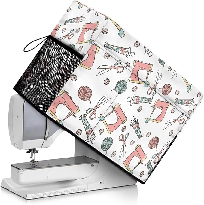 Sewing Machine Cover,Protective Cover with Side Handle and Sewing Essentials Pockets,Dust & Pet Hair Protection,Fits Standard Singer & Brother Machine Sewing Machine Wool Ball Print