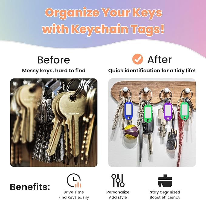 70 Pcs Plastic Colored Key Ring Tags with Labels - Key Tags Identifiers,Name Tags and Labels,Adapt to USB Drive,Key Chains with Label,Pets Key Id,Small Luggage