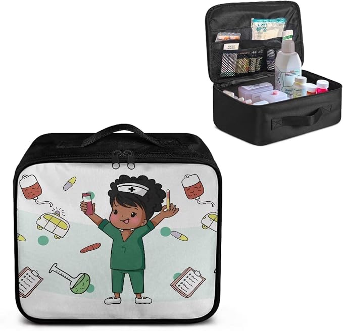 Nurse First Aid Bag Empty Small Cute Boy Pattern Medical Kit Bag Empty Travel Medicine Bag Medical Supplies Organizer Bag Portable Kit for Traveling Car Camping Student Dorm
